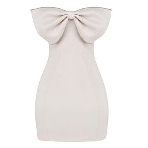 IVORY SATIN CRYSTAL EMBELLISHED BOW DRESS